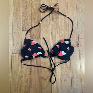 Black and Red Fish Print Bikini Top